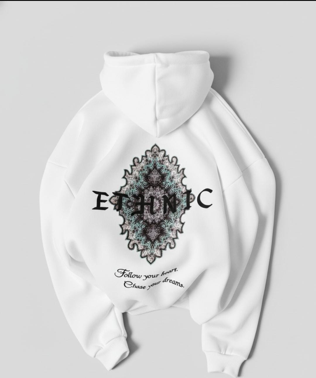 Ethnic (white) Drop Shoulder Hoodie