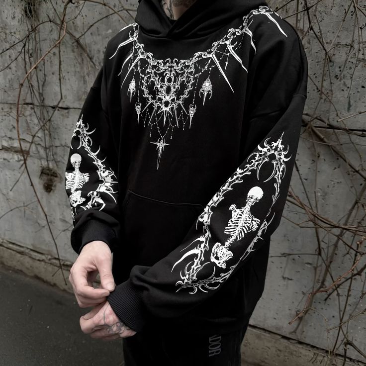 Chained Gothic Oversized Drop Shoulder Hoodie