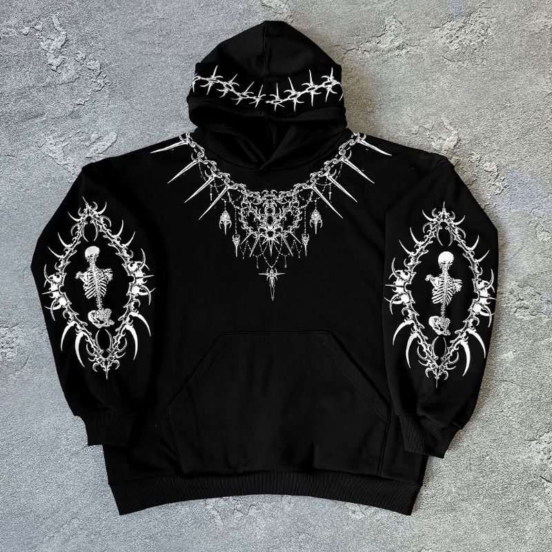 Chained Gothic Oversized Drop Shoulder Hoodie